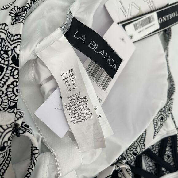 La Blanca Swimsuit Size 18W Oasis Strappy One Piece Mio NWT Paisley B&W Plus - Picture 11 of 16